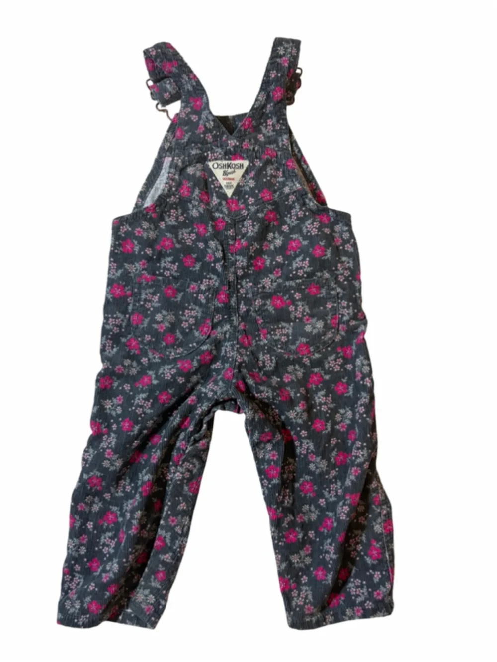 OshKosh B’gosh Vintage Floral Corduroy Overalls Baby Girl 12M Pink Gray
